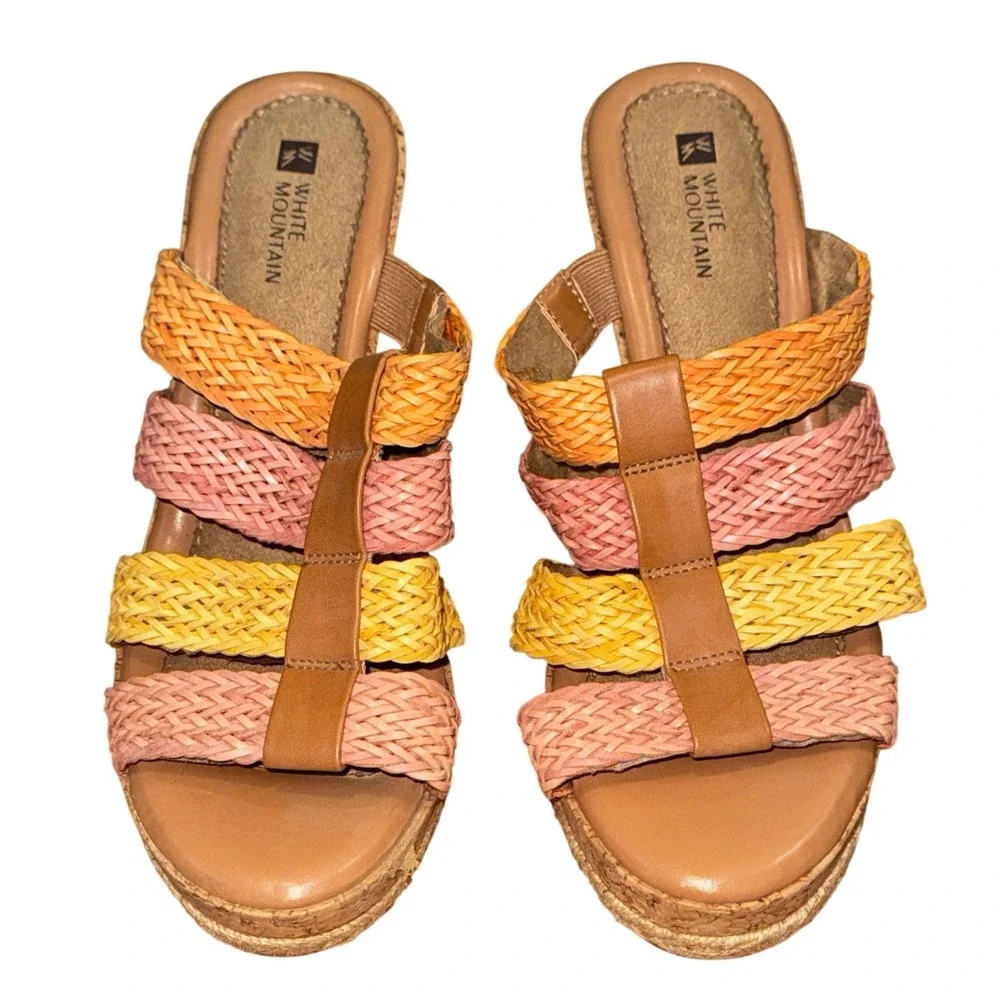 White Mountain Seasoning Wedge Sandals Womens Multicolor Woven Strappy 9M